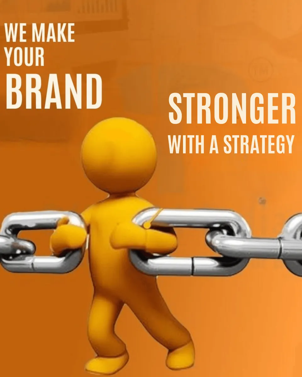 We make your brand stronger with a strategy - a figure pulling a steel chain